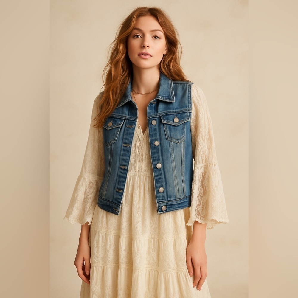 Unbranded Blue Denim Cotton Vest Sleeveless Layering Piece